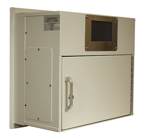 Single door, small in-room pass-thru wall-mounted cabinet